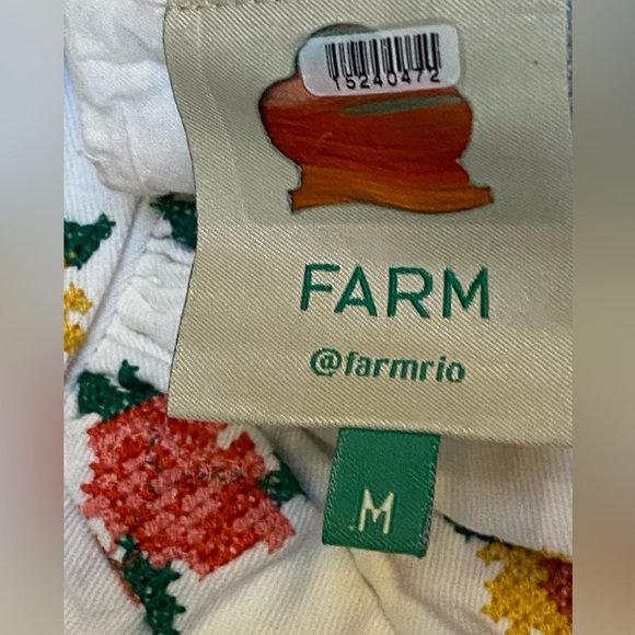 FARM RIO Mixed Cross Stitch Embroidered Flowers Puff Sleeve White Crop Top Sz M - Picture 11 of 11